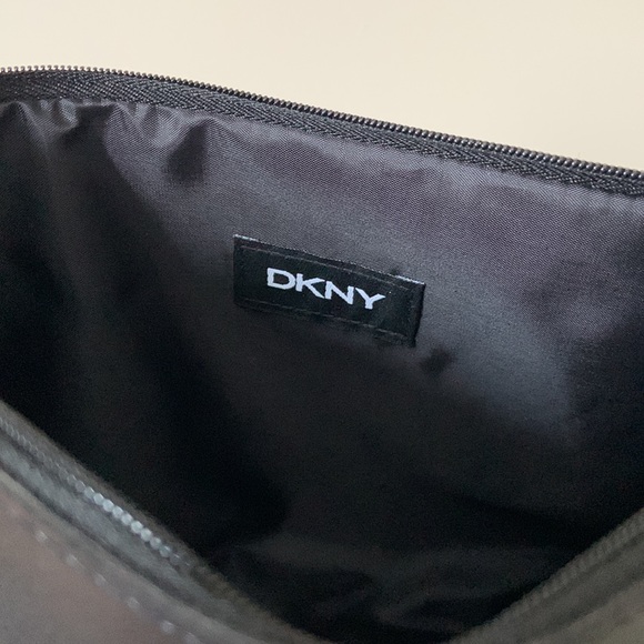 DKNY Clutch Black Vegan Leather Sparkly zipper Pouch with logo bag - Picture 5 of 6
